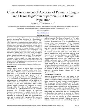 Clinical Assessment of Agenesis of Palmaris Longus and Flexor Digitorum Superficial Is in Indian Population