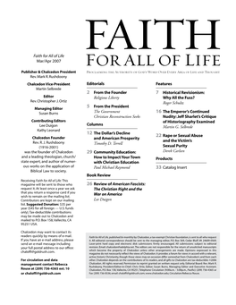 Faith for All of Life Mar/Apr 2007 Editorials 2 from the Founder