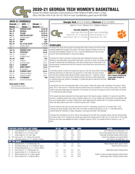 2020-21 Georgia Tech Women's Basketball Page 1/1 Combined Team Statistics As of Jan 03, 2021 All Games