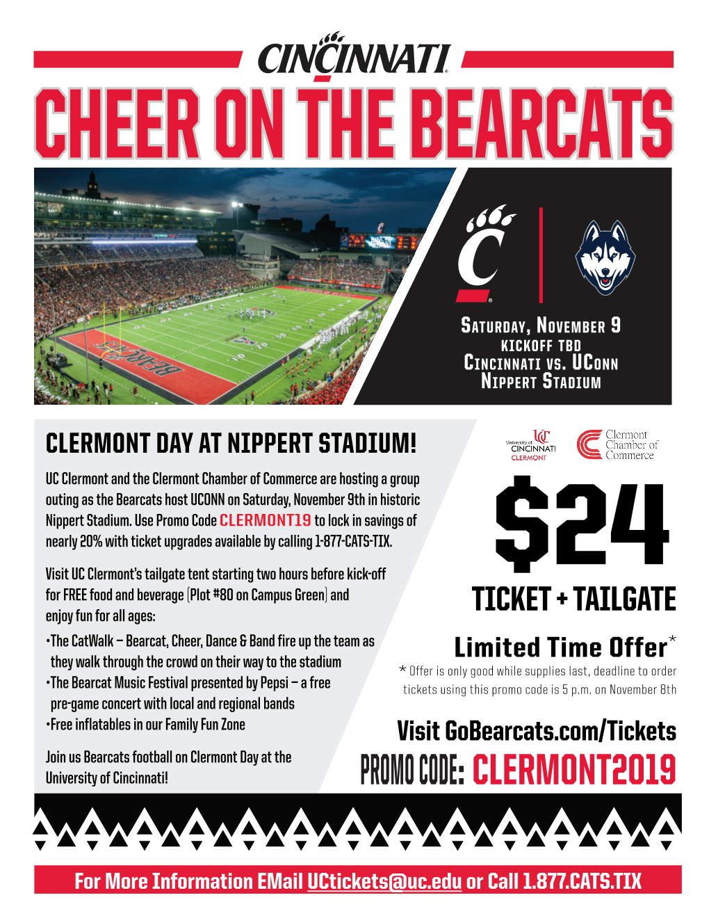 Promo Code CLERMONT19 to Lock in Savings of Nearly 20% with Ticket Upgrades Available by Calling 1-877-CATS-TIX