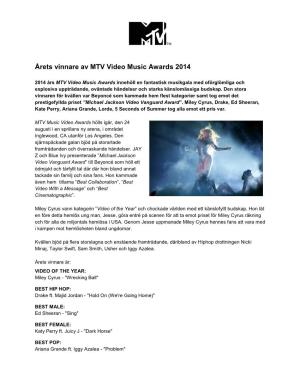 Årets Vinnare Av MTV Video Music Awards 2014