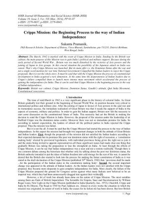 Cripps Mission: the Beginning Process to the Way of Indian Independence