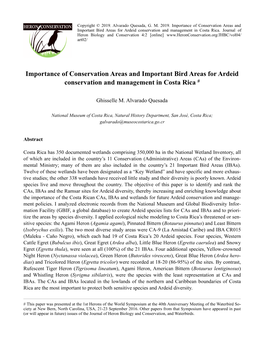 Importance of Conservation Areas and Important Bird Areas for Ardeid Conservation and Management in Costa Rica