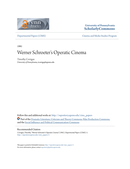 Werner Schroeter's Operatic Cinema Timothy Corrigan University of Pennsylvania, Tcorriga@Upenn.Edu