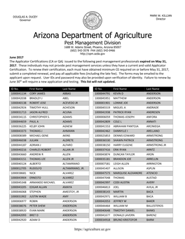 Arizona Department of Agriculture Pest Management Division 1688 W