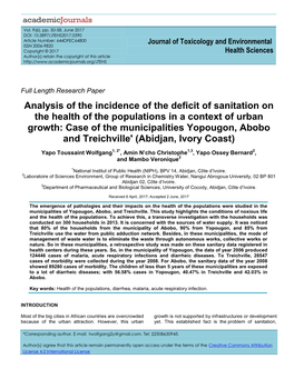 Analysis of the Incidence of the Deficit of Sanitation on the Health of the Populations in a Context of Urban Growth: Case of Th