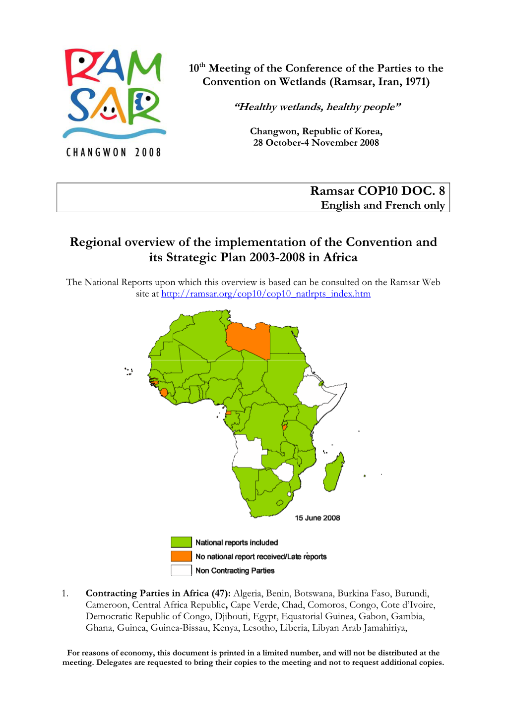 Ramsar COP10 DOC. 8 Regional Overview of the Implementation Of