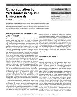 Osmoregulation by Vertebrates in Aquatic Environments