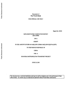 The World Bank Urban Transport Policy Prevailing at the Time of Preparation Was Published in 1986