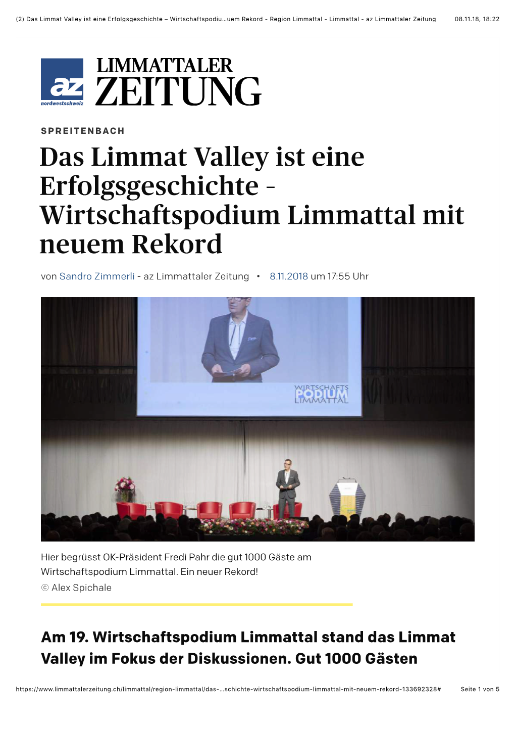 Das Limmat Valley Ist Eine Erfolgsgeschichte – Wirtschaftspodiu…Uem Rekord - Region Limmattal - Limmattal - Az Limmattaler Zeitung 08.11.18, 18'22
