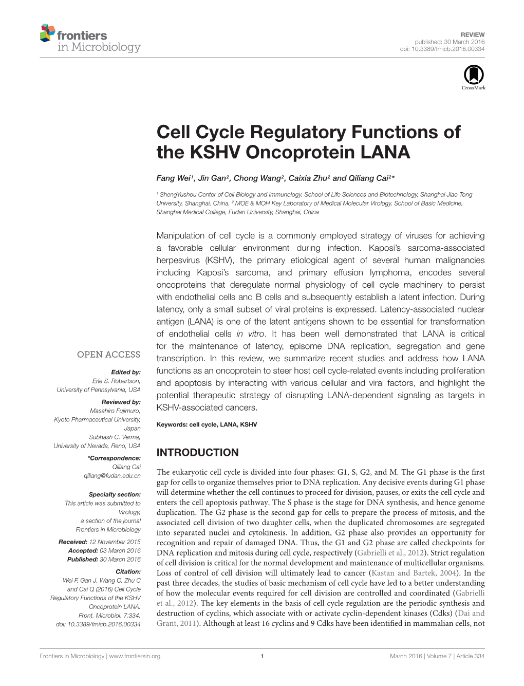 Cell Cycle Regulatory Functions of the KSHV Oncoprotein LANA