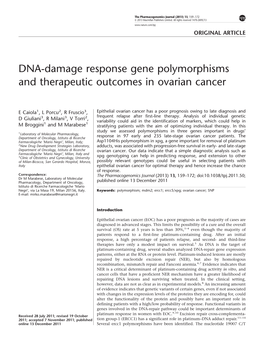 DNA-Damage Response Gene Polymorphisms and Therapeutic Outcomes in Ovarian Cancer