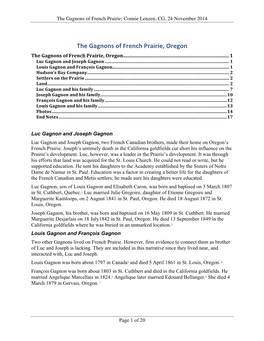 The Gagnons of French Prairie, Oregon the Gagnons of French Prairie, Oregon