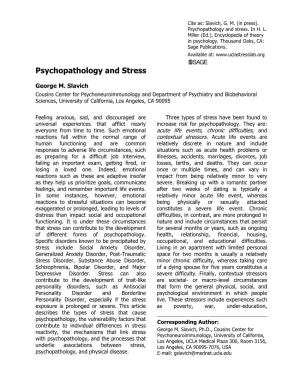 Psychopathology and Stress