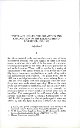 Water and Health: the Formation and Exploitation of the Relationship in Liverpool, 1847-1900