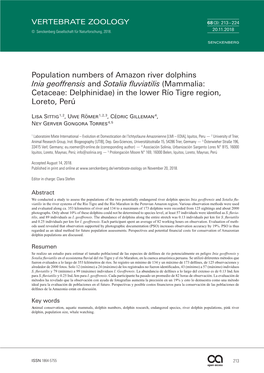 Population Numbers of Amazon River Dolphins Inia Geoffrensis and Sotalia Fluviatilis (Mammalia: Cetaceae: Delphinidae) in the Lower Río Tigre Region, Loreto, Perú
