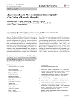 Oligocene and Early Miocene Mammal Biostratigraphy of the Valley of Lakes in Mongolia
