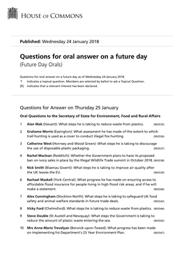 Questions for Oral Answer on a Future Day (Future Day Orals)