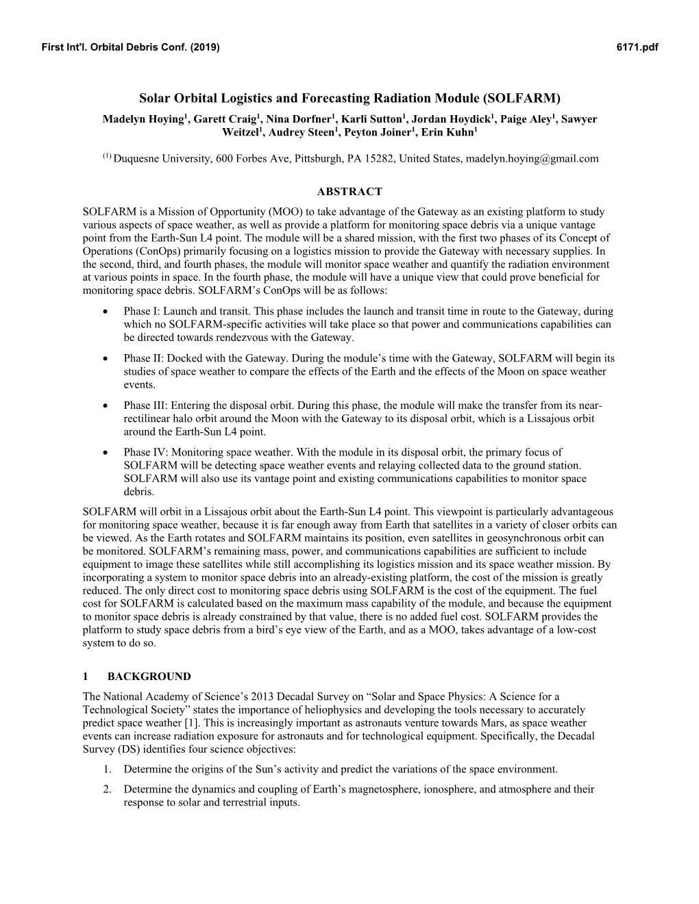 Solar Orbital Logistics and Forecasting Radiation Module