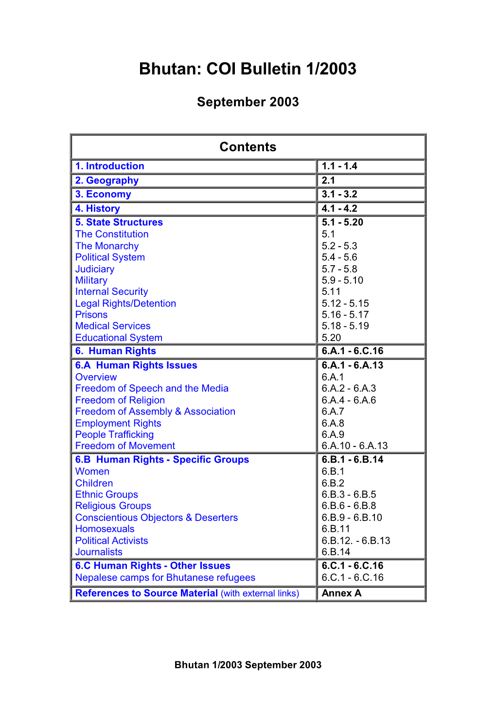 Bhutan: COI Bulletin 1/2003