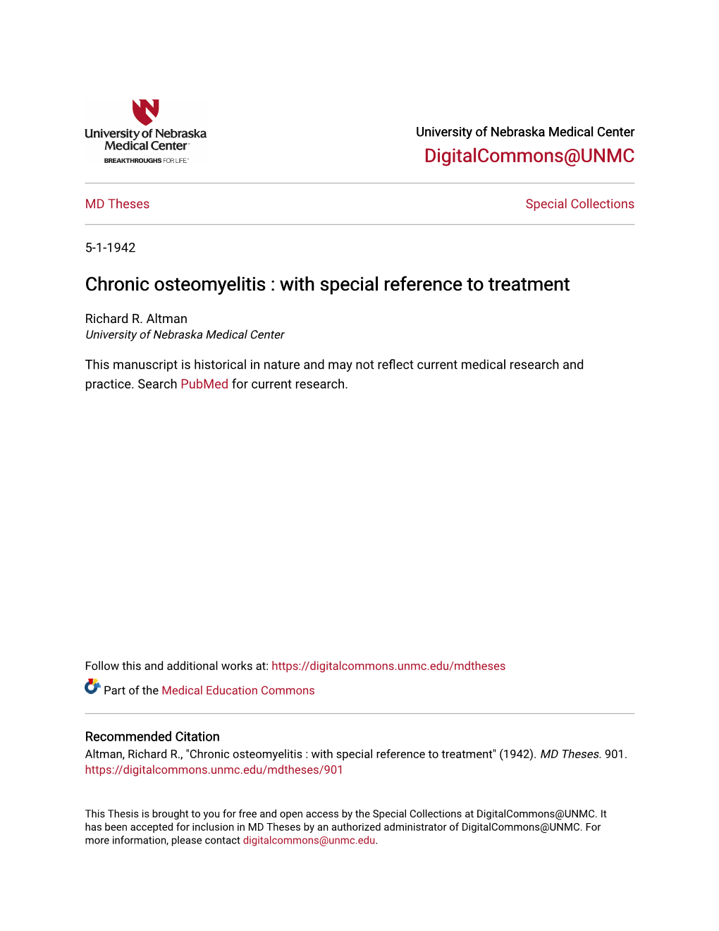 Chronic Osteomyelitis : with Special Reference to Treatment