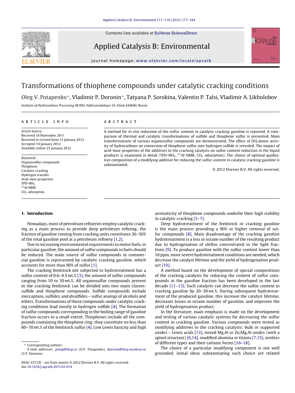 Transformations of Thiophene Compounds Under Catalytic Cracking Conditions