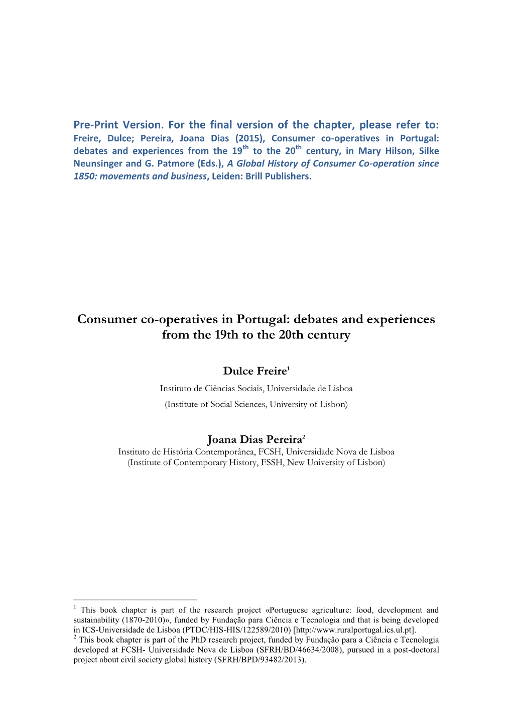 Consumer's Cooperatives in Portugal