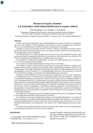 Boranes in Organic Chemistry 2. Β-Aminoalkyl- and Β-Sulfanylalkylboranes in Organic Synthesis V.M