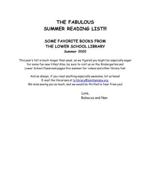The Fabulous Summer Reading List!!!