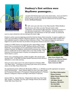 Duxbury's First Settlers Were Mayflower Passengers