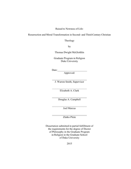 Resurrection and Moral Transformation in Second- and Third-Century Christian