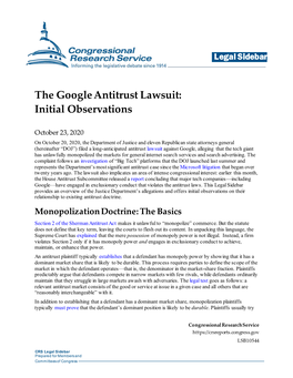 The Google Antitrust Lawsuit: Initial Observations