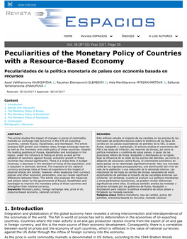 Peculiarities of the Monetary Policy of Countries with a Resource-Based Economy