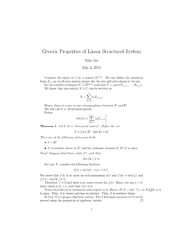 Generic Properties of Linear Structured System