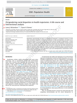(En)Gendering Racial Disparities in Health Trajectories: a Life Course and 13 Q2 Intersectional Analysis 14 A,B,N C 15 Q1 Liana J