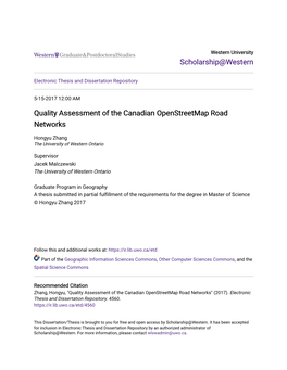 Quality Assessment of the Canadian Openstreetmap Road Networks