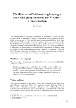 Dhudhuroa and Yaithmathang Languages and Social Groups in North-East Victoria – a Reconstruction