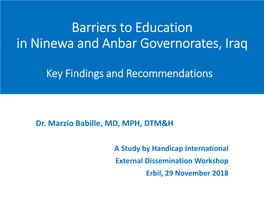 Barriers to Education in Ninewa and Anbar Governorates, Iraq