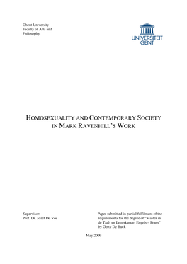 Homosexuality and Contemporary Society in Mark Ravenhill ’S Work