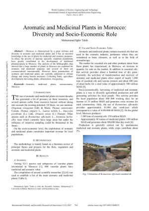 Aromatic and Medicinal Plants in Morocco: Diversity and Socio-Economic Role Mohammed Sghir Taleb