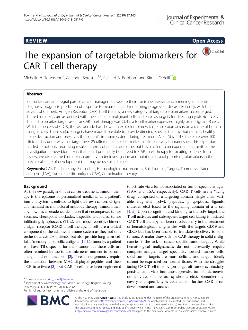 The Expansion of Targetable Biomarkers for CAR T Cell Therapy Michelle H