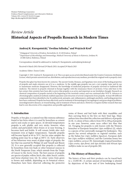 Review Article Historical Aspects of Propolis Research in Modern Times