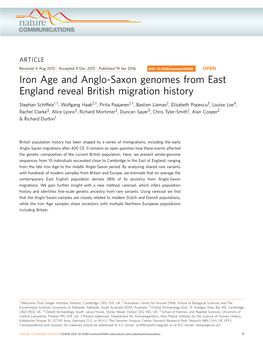 Iron Age and Anglo-Saxon Genomes from East England Reveal British Migration History