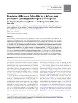 Regulation of Hormone-Related Genes in Ericerus Pela (Hemiptera: Coccidae) for Dimorphic Metamorphosis