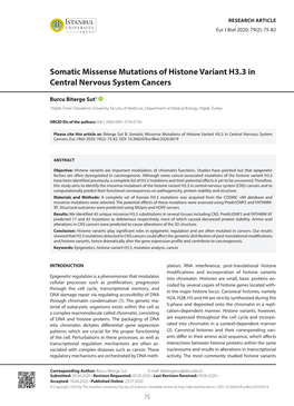 Somatic Missense Mutations of Histone Variant H3.3 in Central Nervous System Cancers