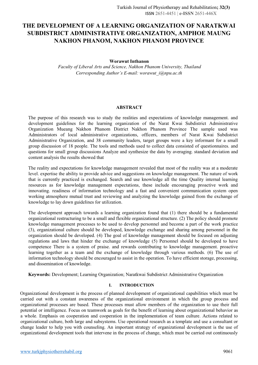 The Development of a Learning Organization of Naratkwai Subdistrict Administrative Organization, Amphoe Maung Nakhon Phanom, Nakhon Phanom Province