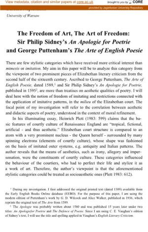 Sir Philip Sidney's an Apologie for Poetrie and George Puttenham's
