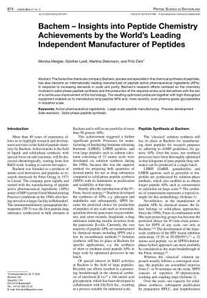 Bachem ÂŒ Insights Into Peptide Chemistry Achievements by The
