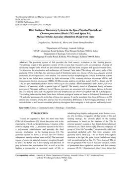 Distribution of Gustatory System in the Lips of Spotted Snakehead, Channa Punctatus (Bloch 1793) and Spiny Eel, Mastacembelus Pancalus (Hamilton 1822) from India