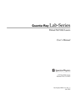 Quanta-Ray Lab-Series Pulsed Nd:YAG Lasers